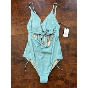 NWT Shade & Shore Low Coverage Blue Cut out One Piece Swim Suit Sz M